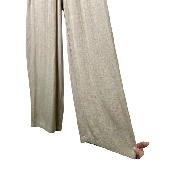Thread + Supply Beige Linen Blend Wide Leg High Rise Paperbag Waist Pants Small - Picture 4 of 8